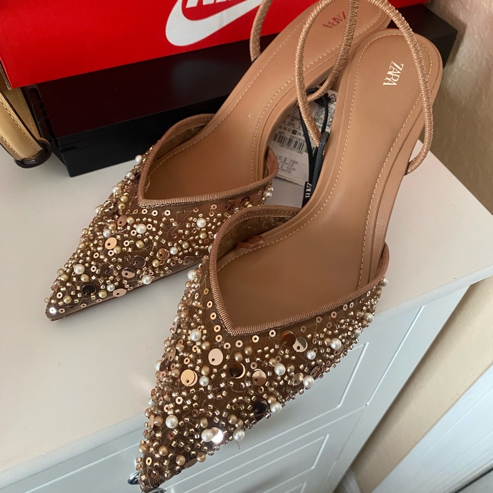 Zara Women's Gold Embellished Heels
